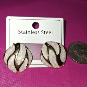 Chic Gold and Cream Stainless Steel Earrings